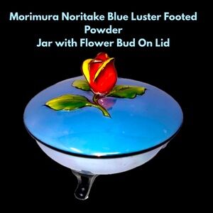Early 1900’s Morimura Noritake Mark On Bottom Blue Luster Footed  Powder Jar